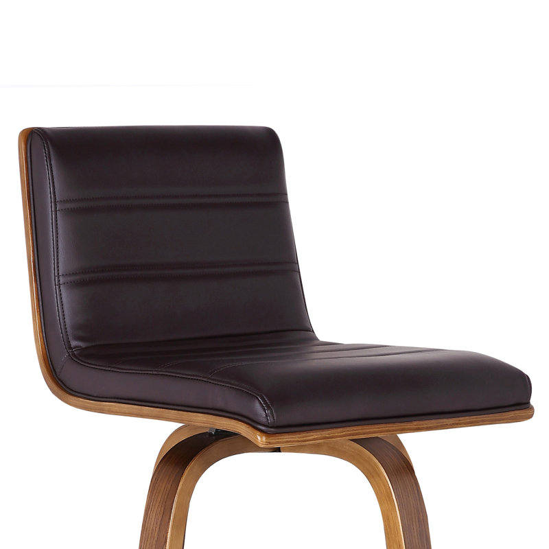 26” Faux Leather Wooden Swivel Bar Stool, Black/Brown