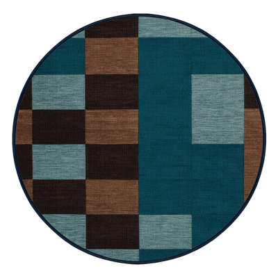 Machine Washable Checkered Blue Area Rug