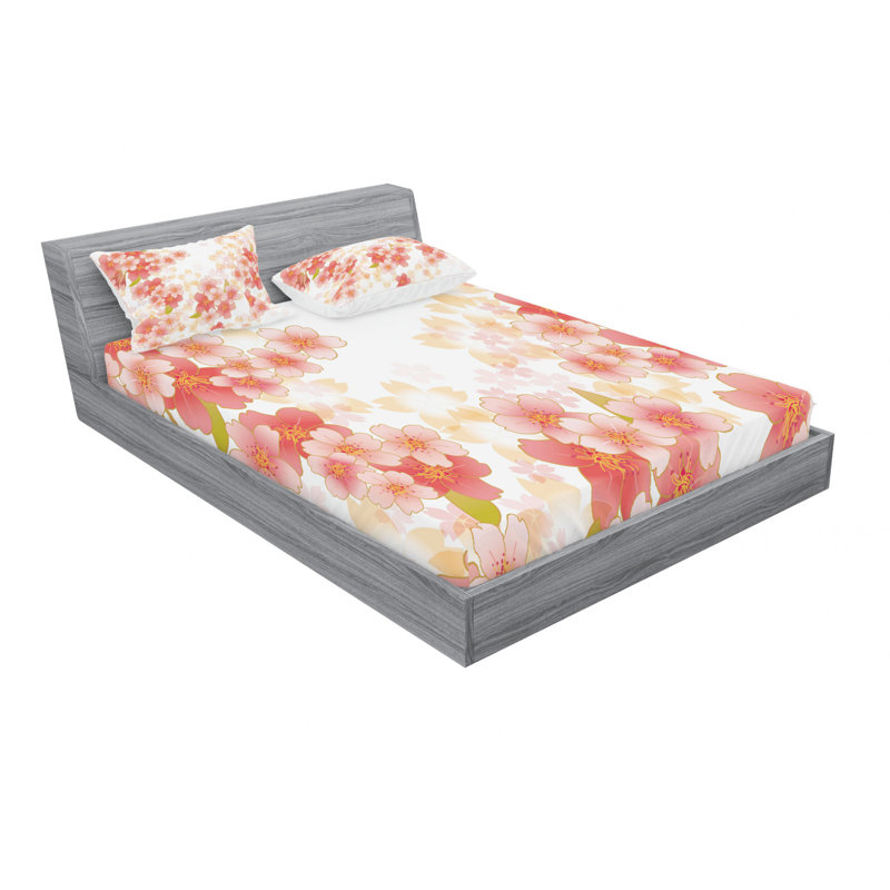 Microfiber Floral Sheet Set, Queen Sheet Set with Fitted Sheet