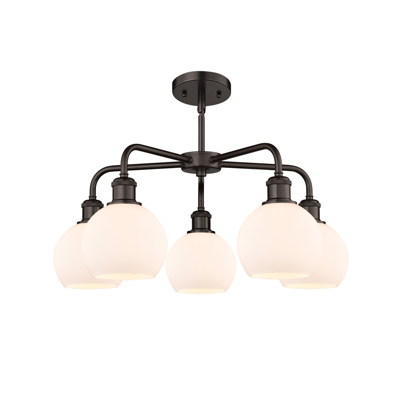 Lustre sphérique à 5 lumières Ellington, H 14,13 po x l 24 po x P 24 po, Blanc mat, Bronze huilé