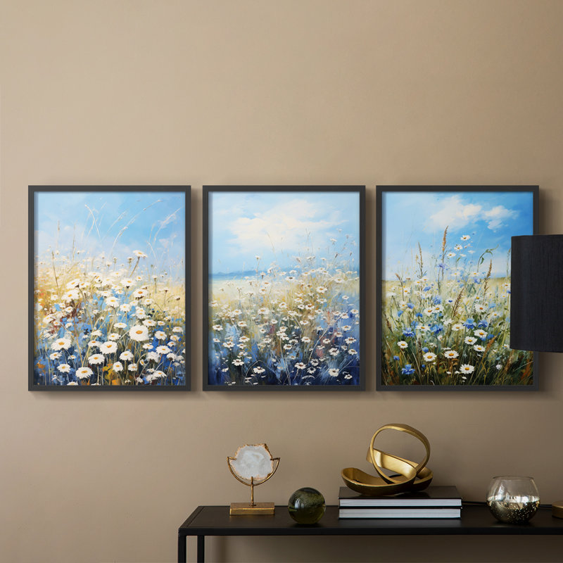 Floral Study Series I -Set of 3 Fric Giclee Prints -Prêt à, Cadre noir, H 20 po x l 16 po