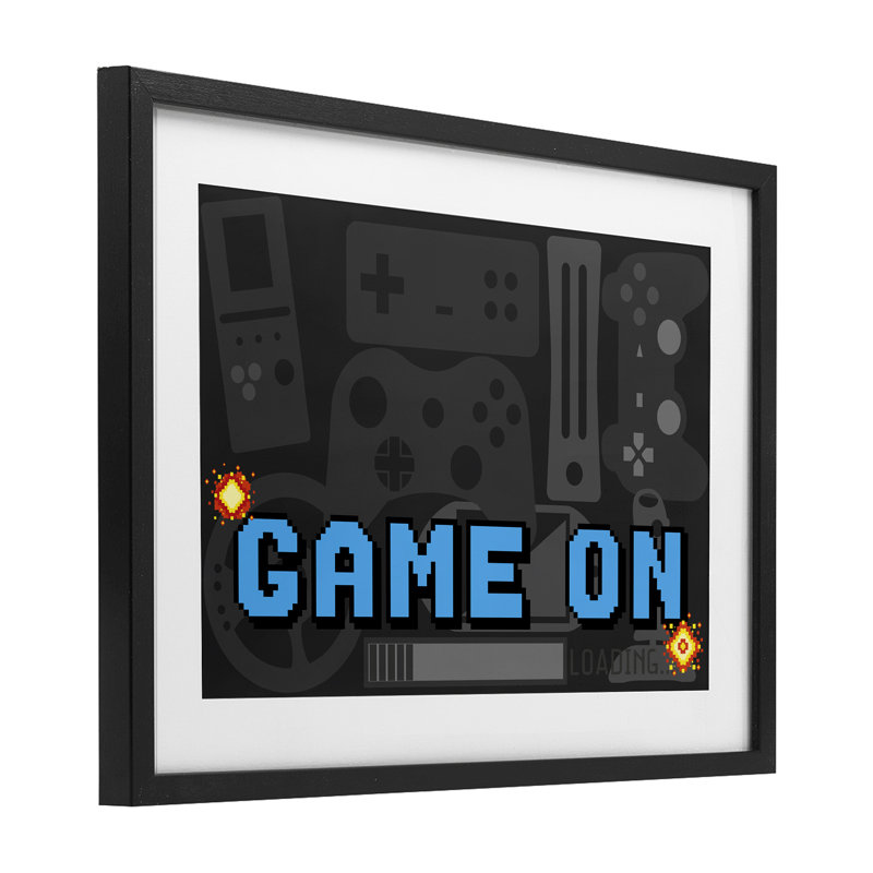 «Game On Arcade», reproduction encadrée sous verre, conception de Kim Allen, H 14 po x l 20 po, Cadre noir minuit