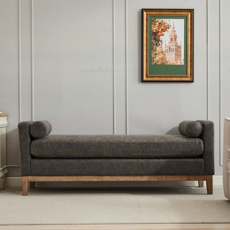 Banc de bout rembourré avec accoudoirs, Gris