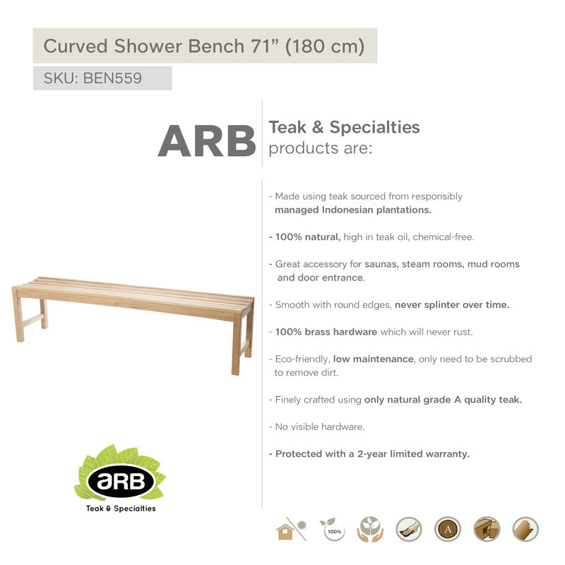 Teak Wood Curved Spa Shower Bench 71"