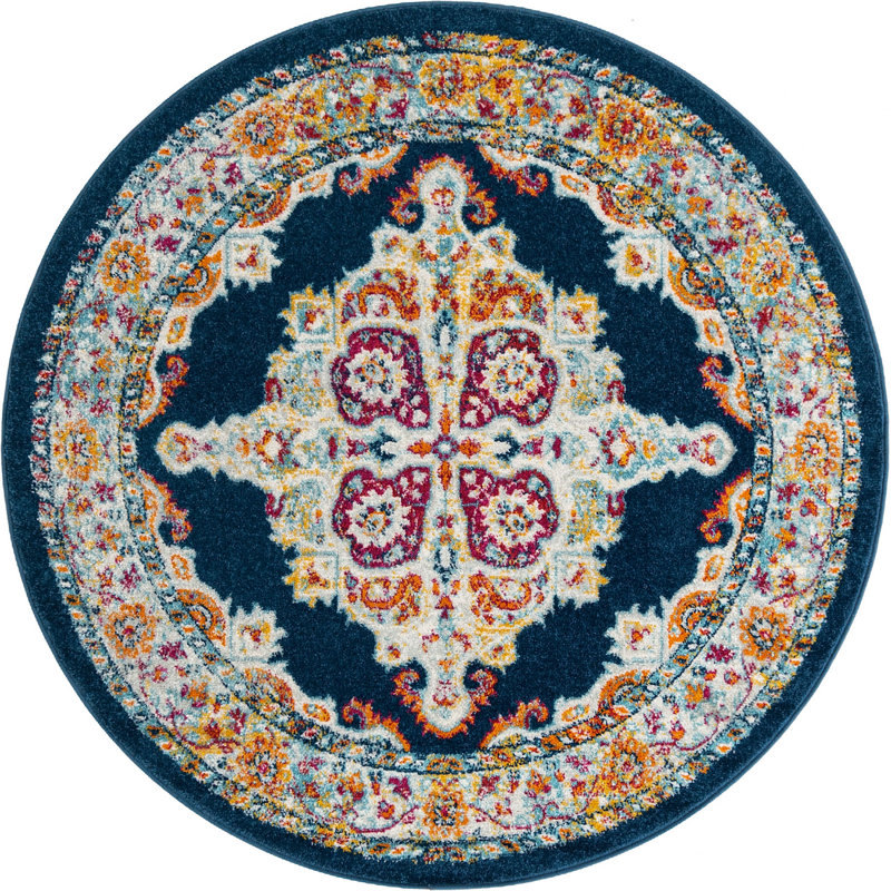 Tapis traditionnel bleu marine Troayurgh, Rond 5 pi