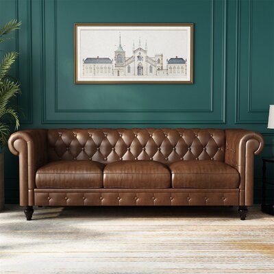 Amayas 88.2'' Faux Leather Rolled Arm Chesterfield Sofa -  Canora Grey, 0DCFD59A45B04D07AC61AEF070E8E833