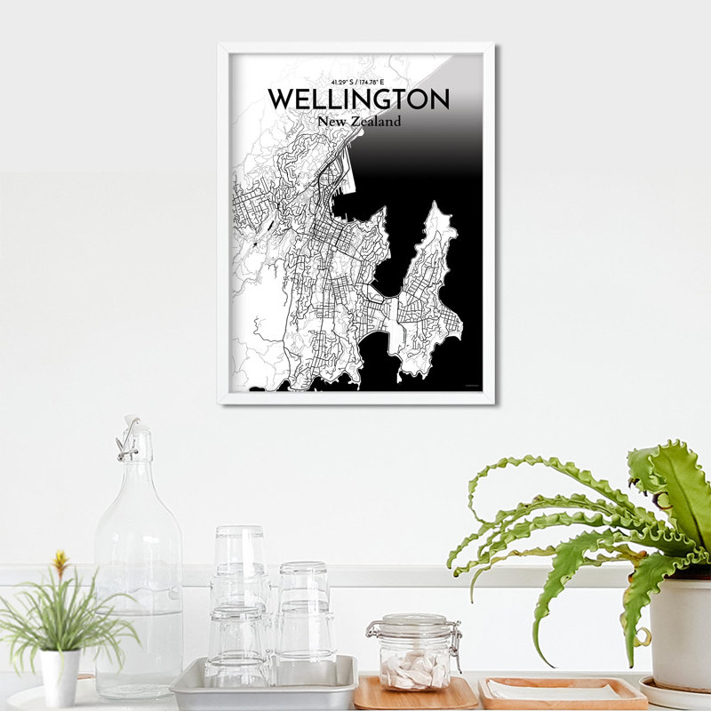 Wellington, carte de la ville, impression, H 24 po x l 18 po, Noir / blanc