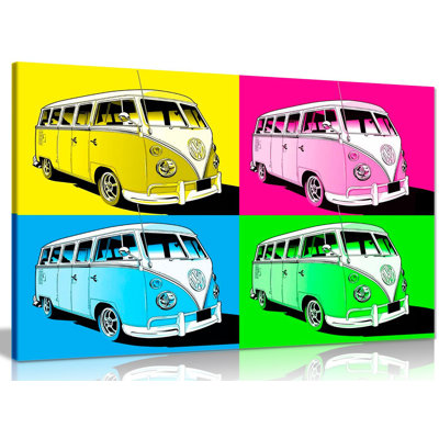 Large Pop Art Volkswagen Camper Van 1 Piece Wrapped Canvas Wall Art