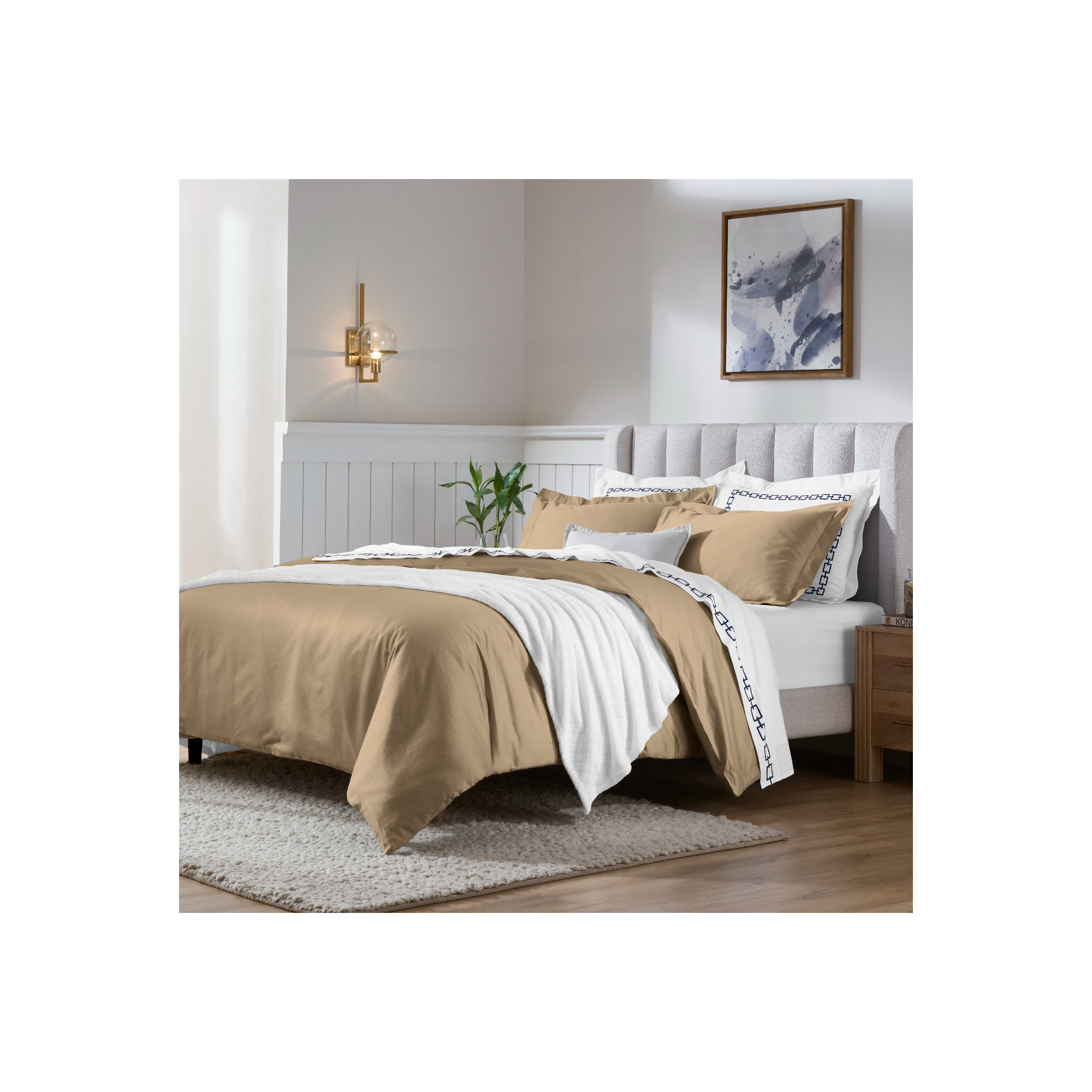 Cotton Duvet Cover Set, Taupe, Twin Duvet Cover + 2 Standard Shams