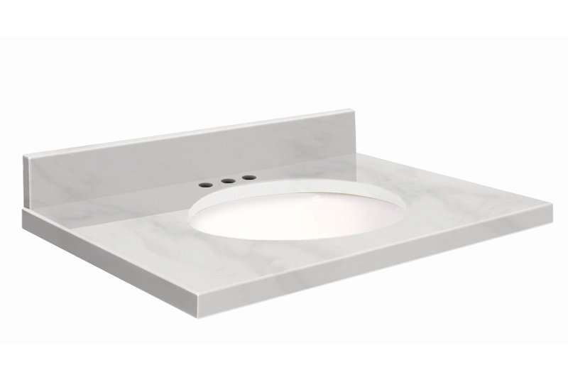 Dessus de salle de bain simple 49 po meuble-lavabo, Blanc, Marbre de Carrare blanc, Central de 4 po