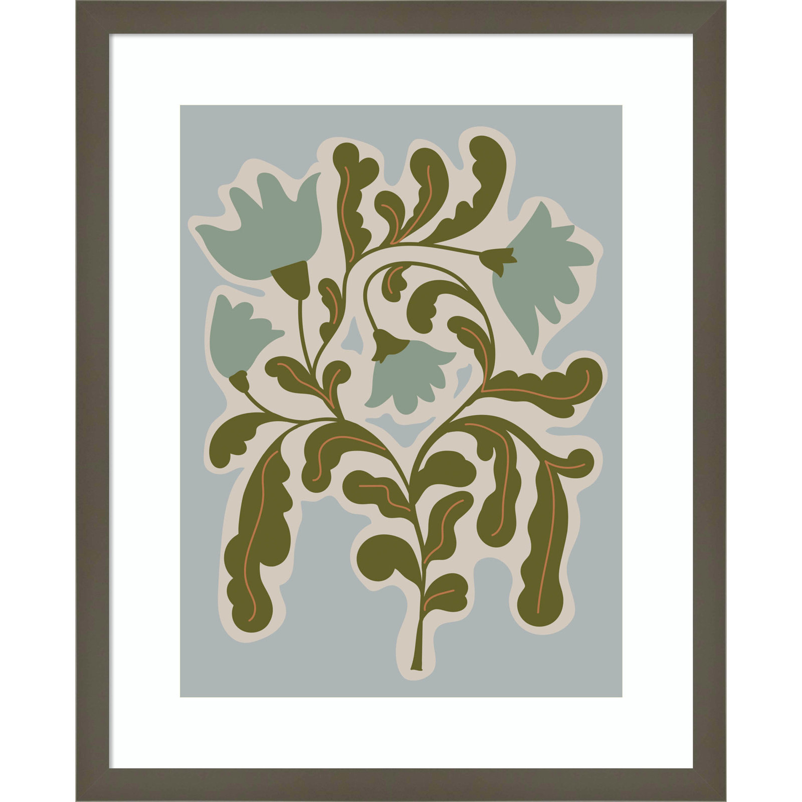 Expressive Abstract House Plant Blue Print, Gray, 21" H x 17" W x 1" D