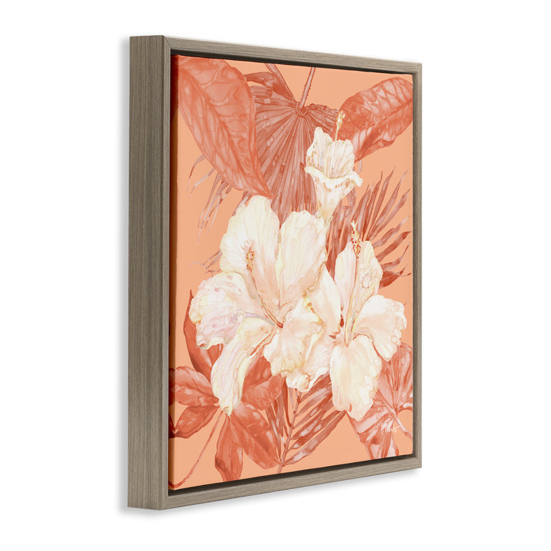  «Hibiscus & Palm Bundle Floater», art mural par Paul Brent, Cadre flottant orme Montalcino, H 18 po x l 18 po