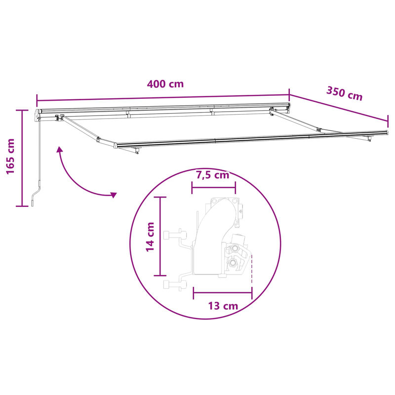 VidaXL Polyester Cover Retractable Patio Awning, Sand, Solid Colour, Does Not Applycm H x 400cm W x 350cm D