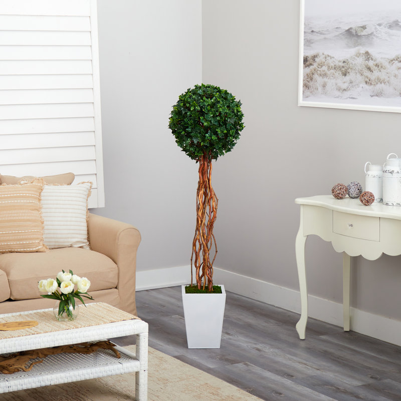 Arbre artificiel en forme de topiaire anglaise en forme de boule blanche en métal résistant aux rayons UV (intérieur / extérieur)