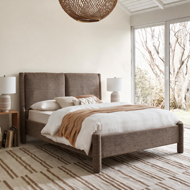 Upholstered Platform Bed with Tufted Headboard, Modern Minimalist Bed Frame for Bedroom, Soft Fabric Upholstery Bed, Queen