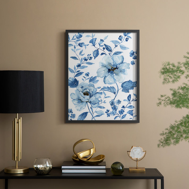 Imprimé encadré bleu chinois - bois massif, Noir, 11" H x 9" W