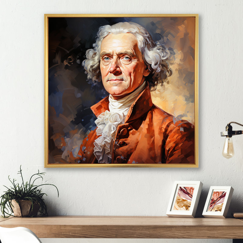 Portrait rétro de Thomas Jefferson III - président / art mural politique, Or, H 30 po x l 30 po