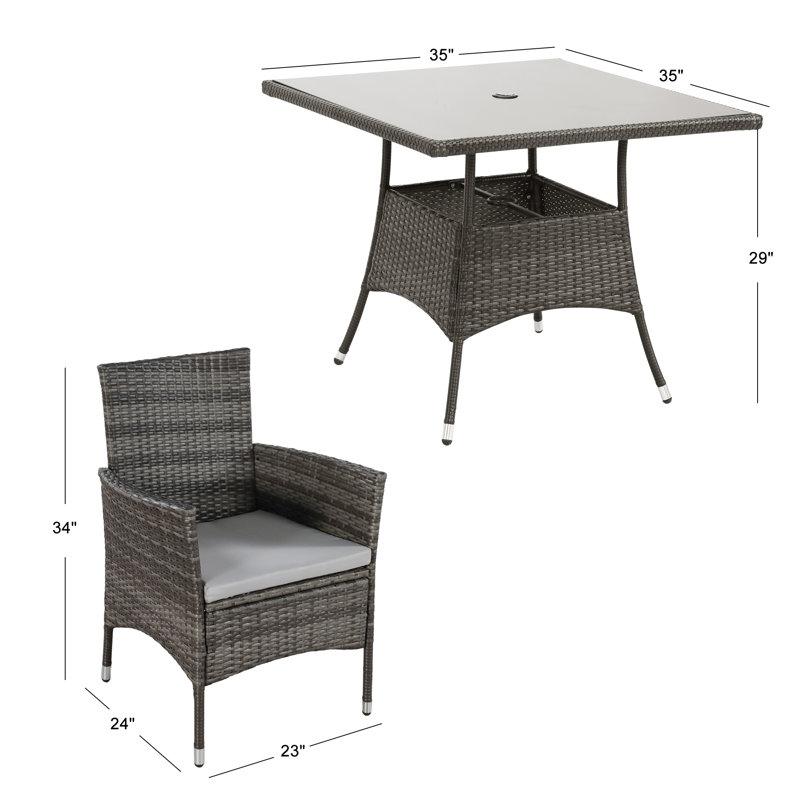 Ensemble repas 5 pièces avec coussins Adrista, Gris