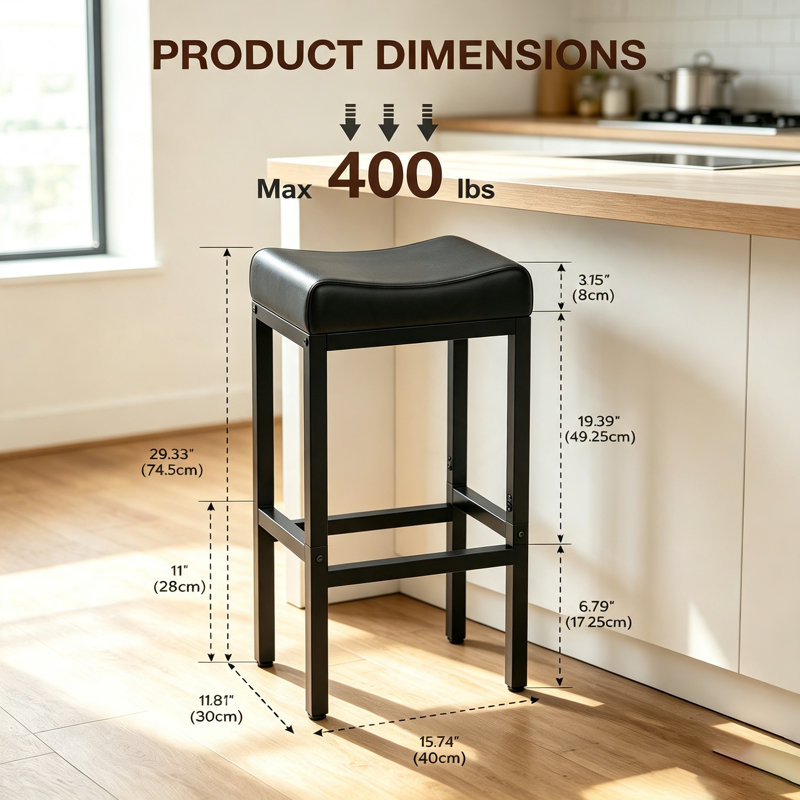 Ensemble de 2 tabourets de bar en similicuir 30 pouces noir, Noir, 30 po