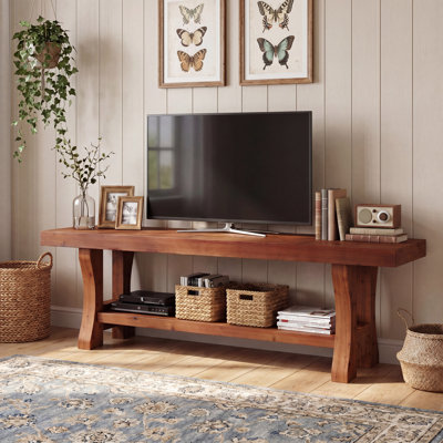 55.1" Solid Wood TV Stand for TVs up to 60", TV Console Table with Open Storage Shelves for Living Rooms, Bedrooms, Easy Assembly