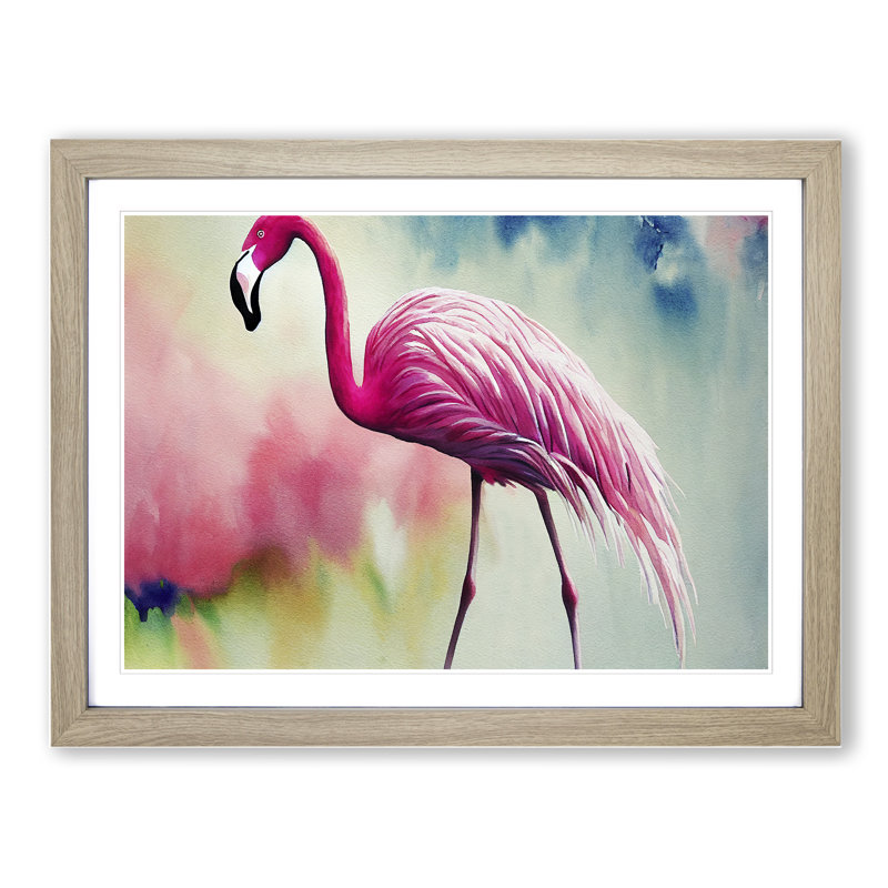Flamingo Vol.3 - Single Picture Frame Print, 25cm H x 34cm W x 2cm D, Oak Framed