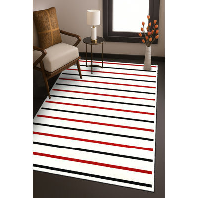 Tapis blanc tissé à rayures Mosso