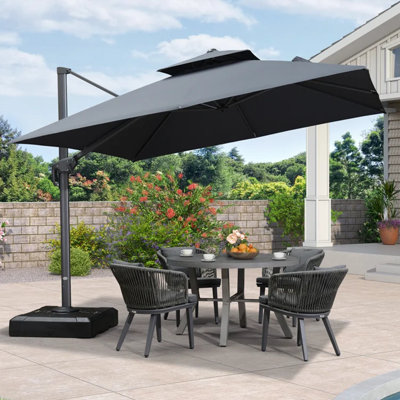 11' Square Cantilever  Umbrella with Base and Umbrella Cover with Zipper