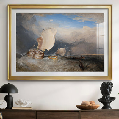 Dutch Boats in a Gale (The Bridgewater Sea Piece)-J.M.W. Turner-Framed - Matted and Framed Under Acrylic Glass, Coastal Wall Art for Living Room