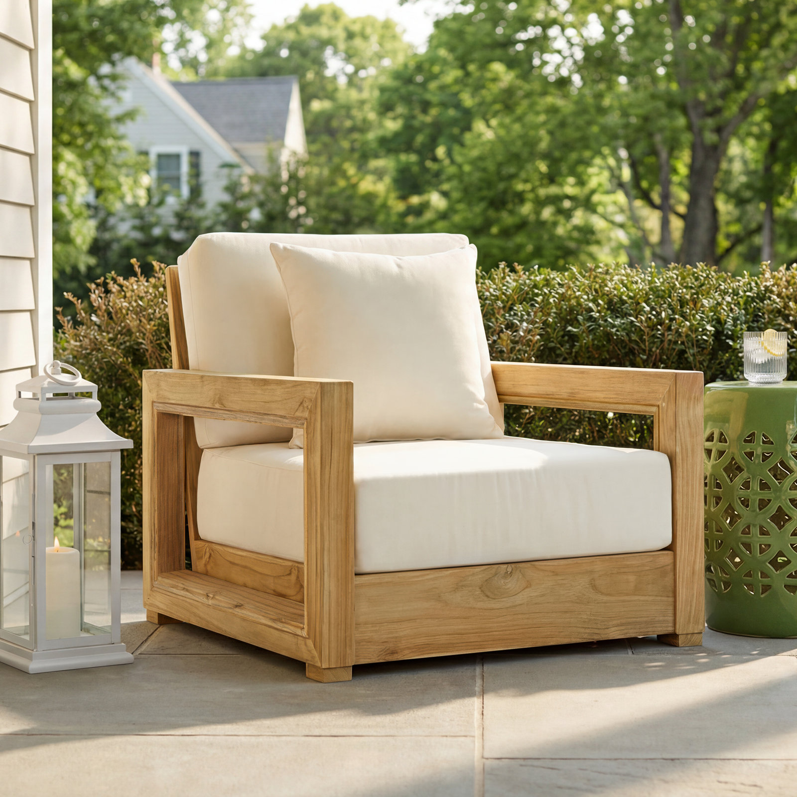 Melrose Teak Outdoor Lounge Chair, Beige