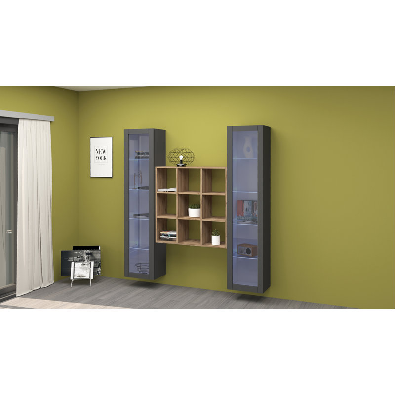 Maruska 180 cm H x 170 cm W Floating Bookcase, Grey Anthracite
