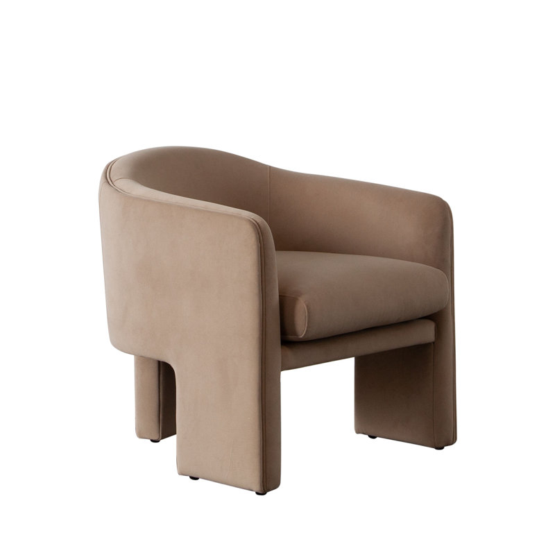Camel Brown Velvet Upholstered Tri-Leg Accent Chair