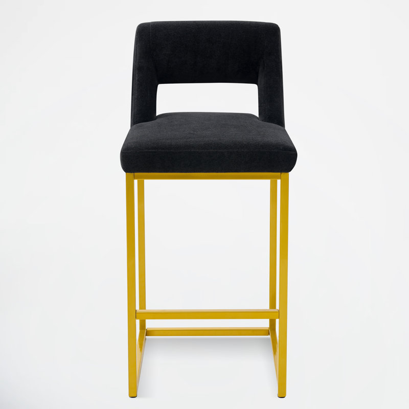 26" Upholstered Counter Barstool With Low Back And Metal Frame Modern Kitchen Island Seating, Black Seat/ Gold Frame