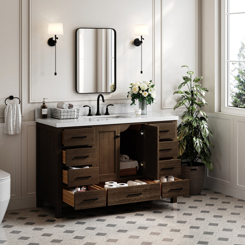 Grevera 55" Single Bathroom Vanity Set, Brown Oak / Matte Black