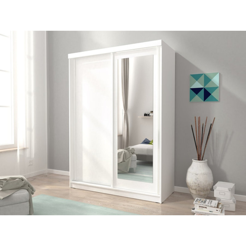 Crewe 2 Door Solid + Manufactured Wood Wardrobe, White Matte