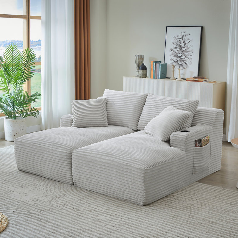 Méridienne double compressible avec porte-gobelets - aucun assemblage requis, causeuse moelleuse moderne pour la lecture de salon à l'intérieur