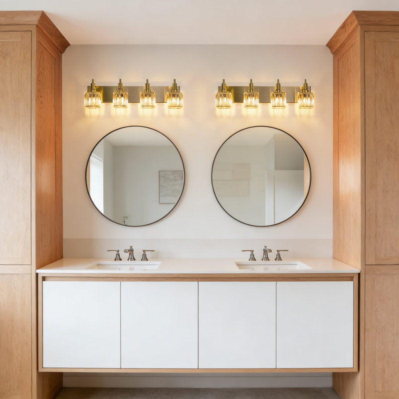 Éclairage de salle de bain moderne en cristal doré, luminaire à 4 lumières à intensité variable avec couvercles en cristal K9, compatible avec douille E26, installation facile pour le miroir de salle de bain ou le mur