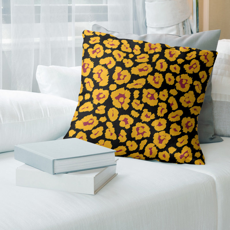 Housse de coussin carrée, Noir / jaune / rouge, Polyester filé, 18" x 18"