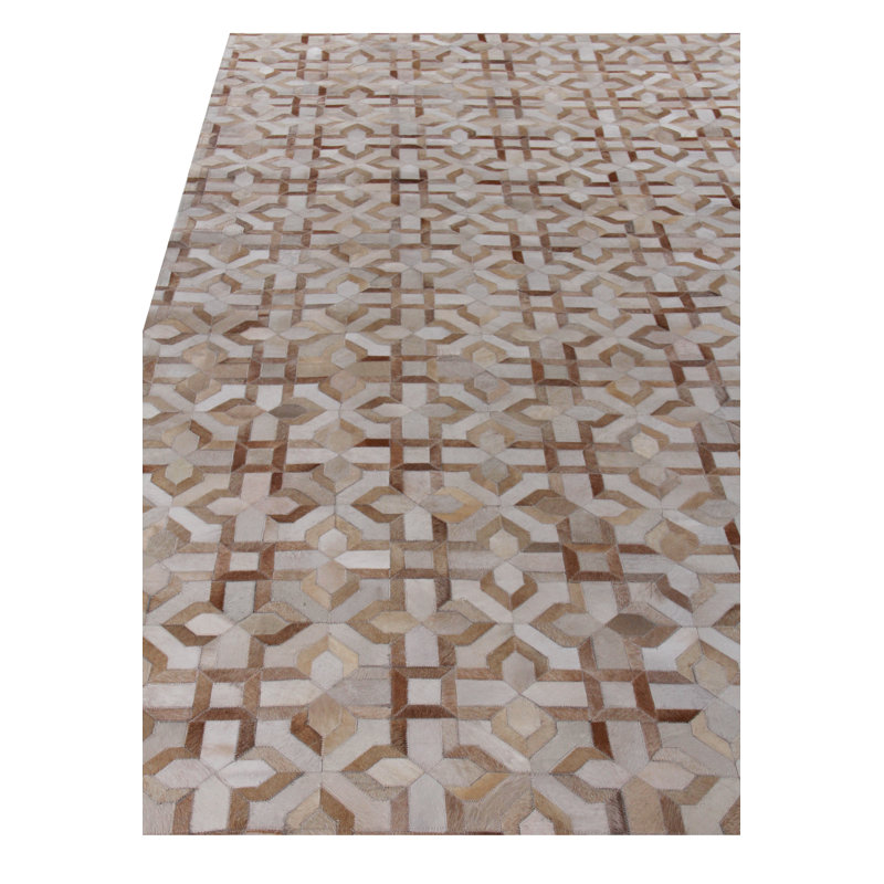 Natural Hide Cowhide Geometric Area Rug, Rectangle 5' x 8'