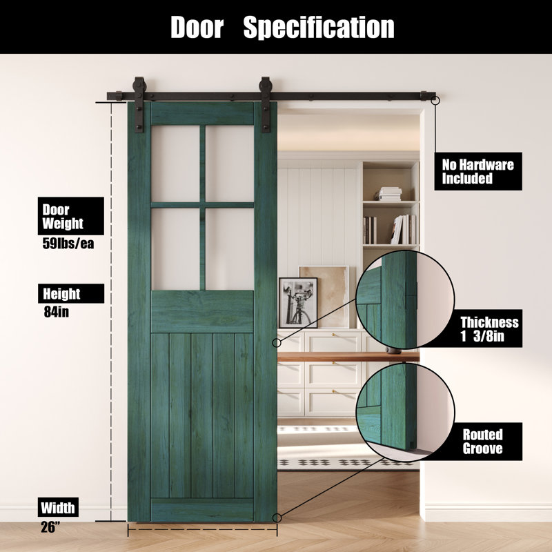 Porte de grange coulissante en bois massif non assemblé 26 po x 84 po Royal Pine, 26 po x 84 po