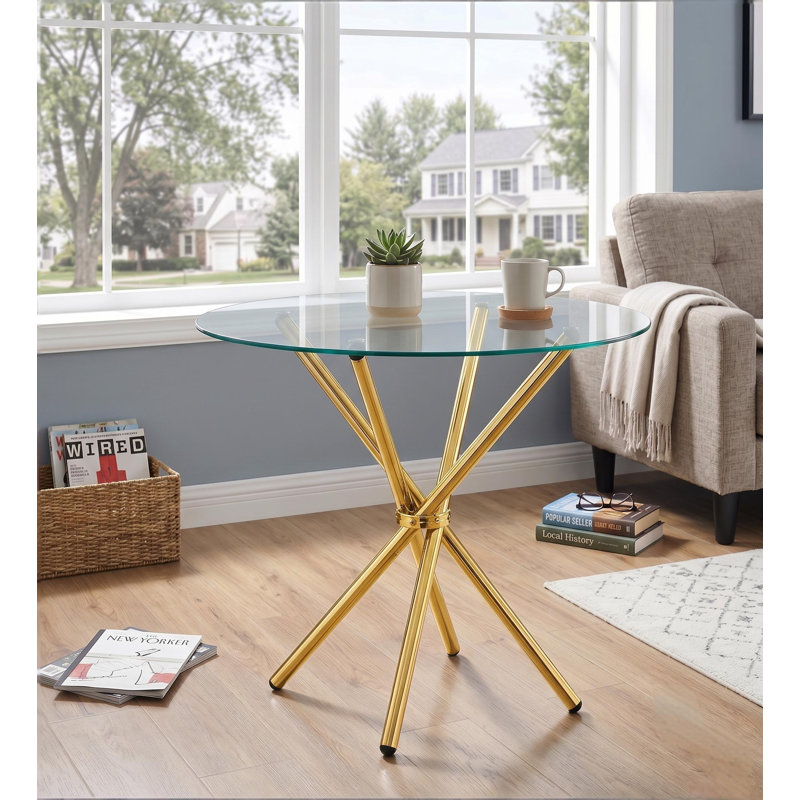 Table de salle à manger ronde 36,6 ", table Kicthen avec pieds en métal, Doré