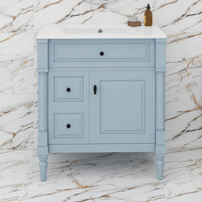 Bathroom Vanity With Ceramic Sink, 2 Drawers & Flip Door Storage, Adjustable Shelf