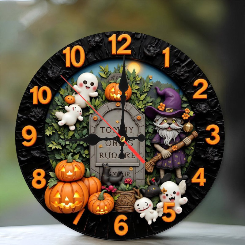 HalloweenClockCuteGhostsWitchPumpkins