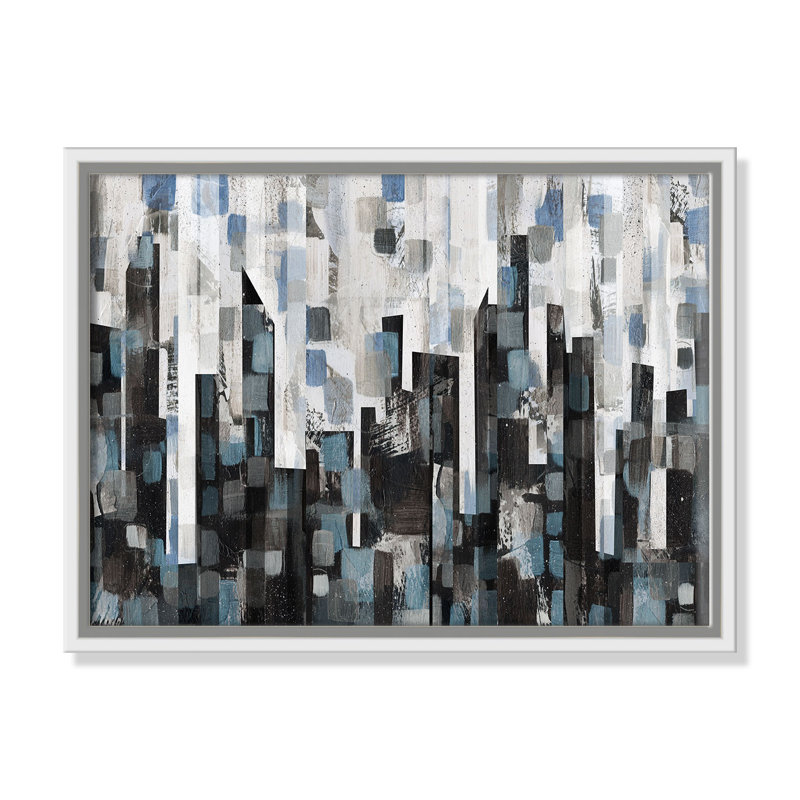 «Patchwork City - Floater Frame», reproduction d'art sur toile, Cadre argenté, H 18 po x l 24 po x P 2 po