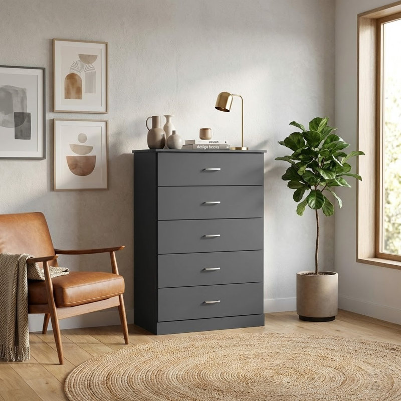 Allyannah 5 Drawer 47.2'' H Dresser, Graphite Gray