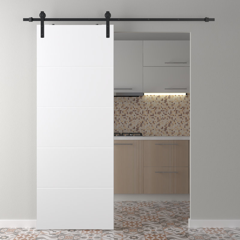 28 In. W X 80 In. H X 1 3/4 In. D Flush Painted Solid Barn Door Arvika Polar White With Installation Hardware Kit By Belldinni
