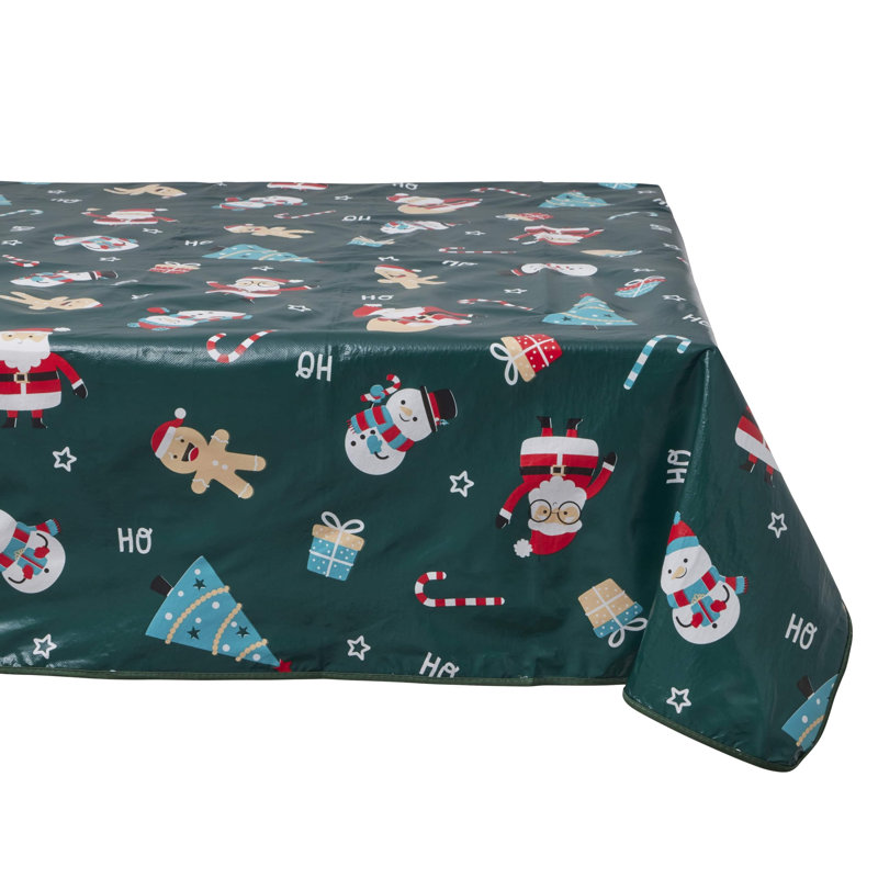 PVC Tablecloth 70in Round - Green Jolly Holiday - Easy to Clean and Durable, 52cm W x 228cm L
