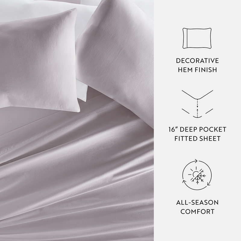 Ensemble de draps en coton uni, Ensemble de draps pour taille de lit simple avec d, Rose