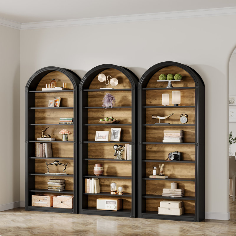 Set Of 2 Tall Arched Bookshelf, Black