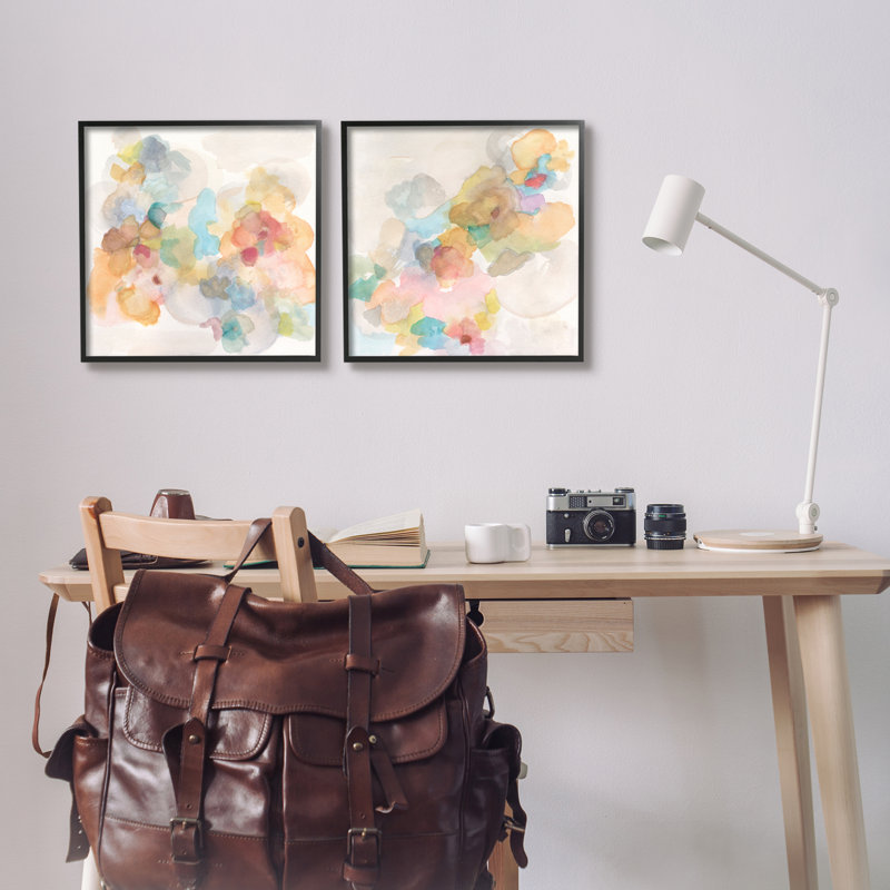 «Abstract Pastel Watercolor Composition» par Jodi Fuchs, ensemble de 2 peintures sur bois, H 17 po x l 17 po