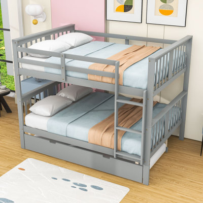 Full Over Full Bunk Bed With Twin Trundle, Ladder & Guardrails, Splitable Into 2 Beds by Harriet Bee